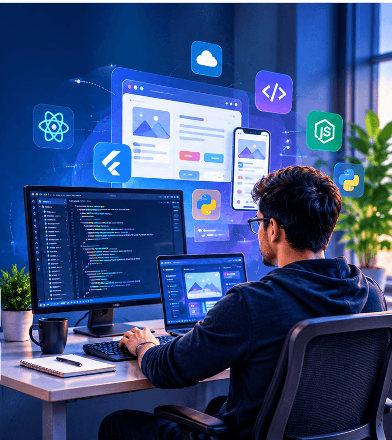 Illustration of an AI-assisted business dashboard